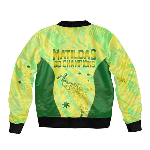 Matildas Australia Go Champions Bomber Jacket Indigenous Dot Art Kangaroo Southern Cross Stars