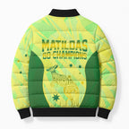 Matildas Australia Go Champions Bomber Puffer Jacket Indigenous Dot Art Kangaroo Southern Cross Stars