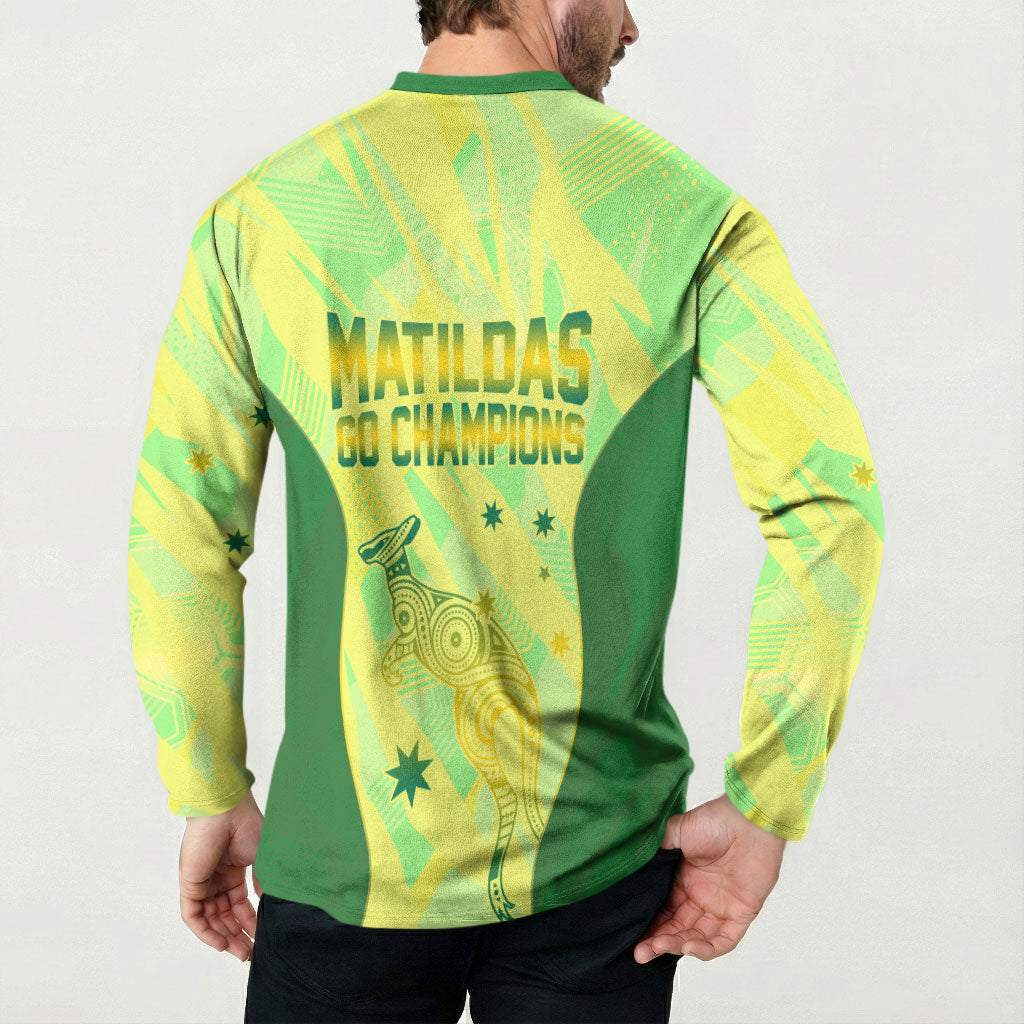 Matildas Australia Go Champions Button Sweatshirt Indigenous Dot Art Kangaroo Southern Cross Stars