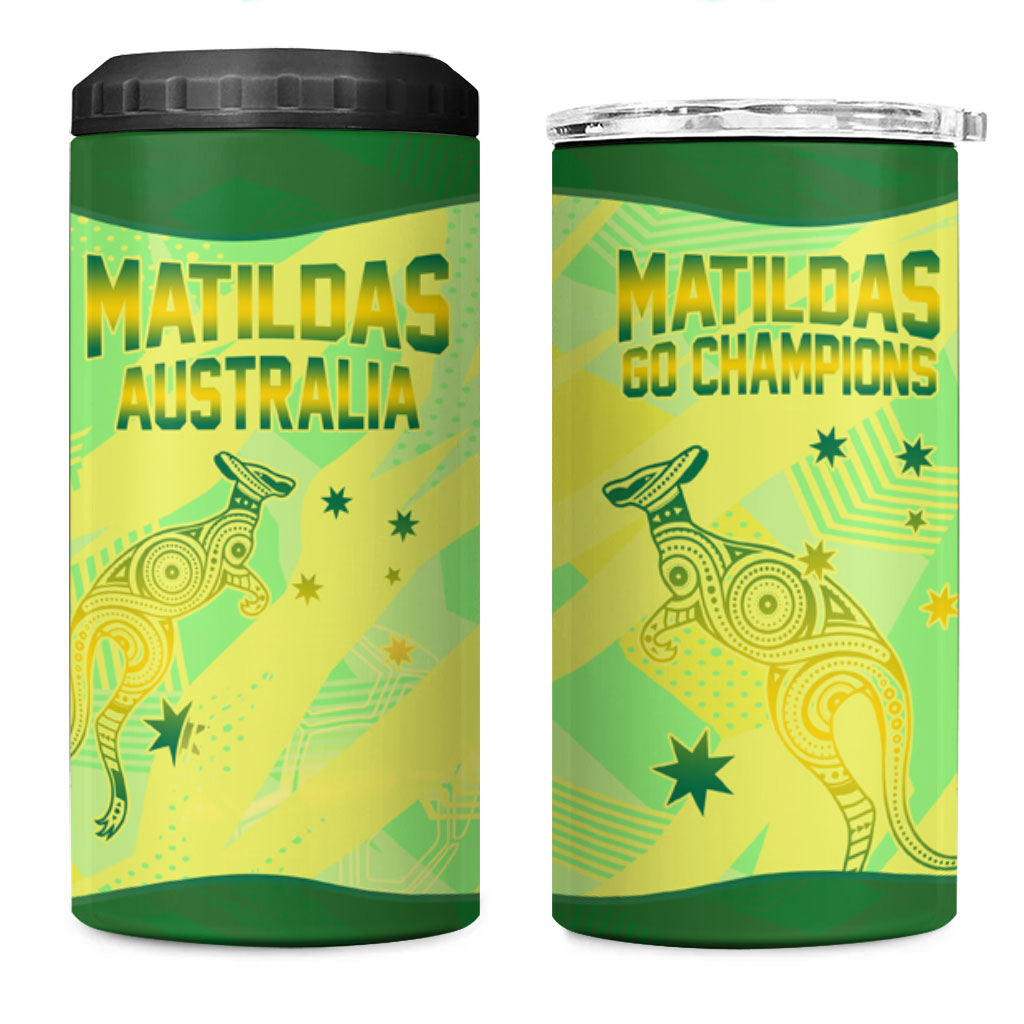 Matildas Australia Go Champions 4 in 1 Can Cooler Tumbler Indigenous Dot Art Kangaroo Southern Cross Stars