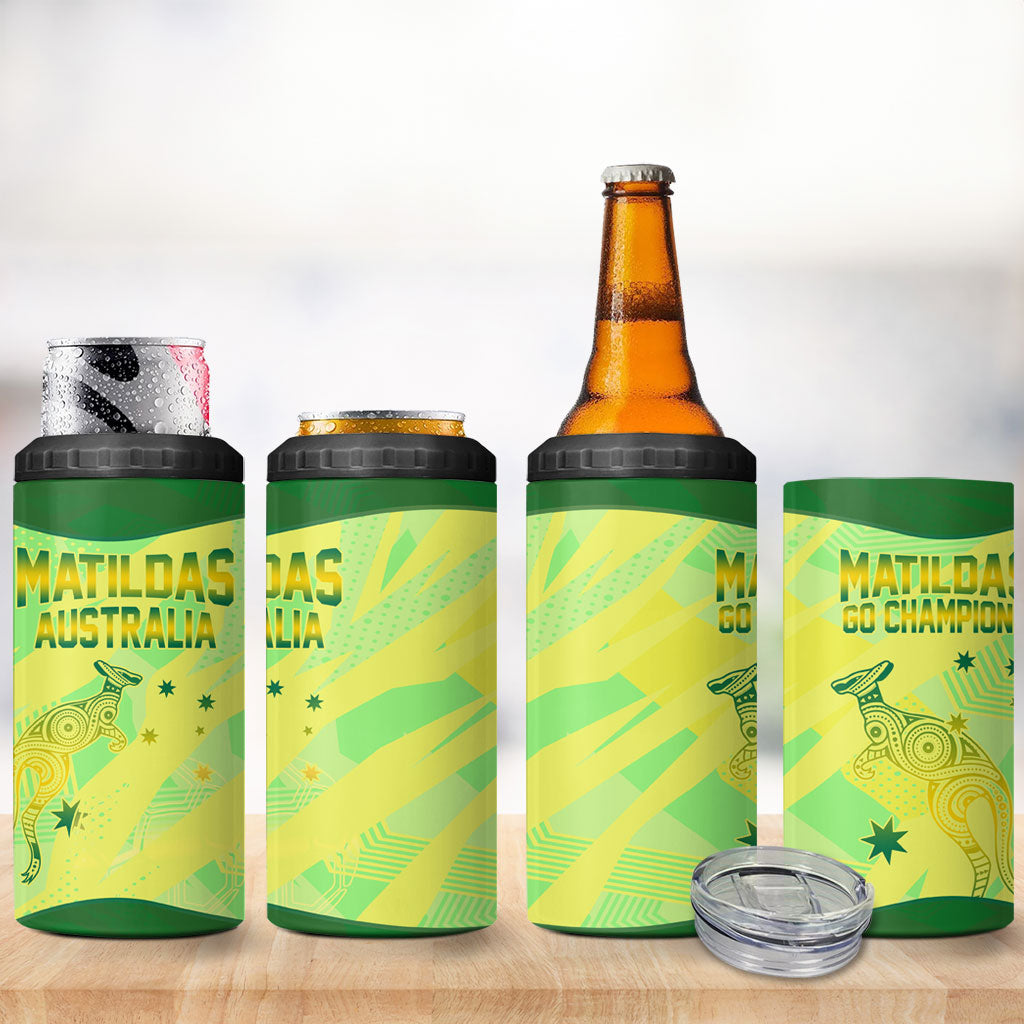 Matildas Australia Go Champions 4 in 1 Can Cooler Tumbler Indigenous Dot Art Kangaroo Southern Cross Stars