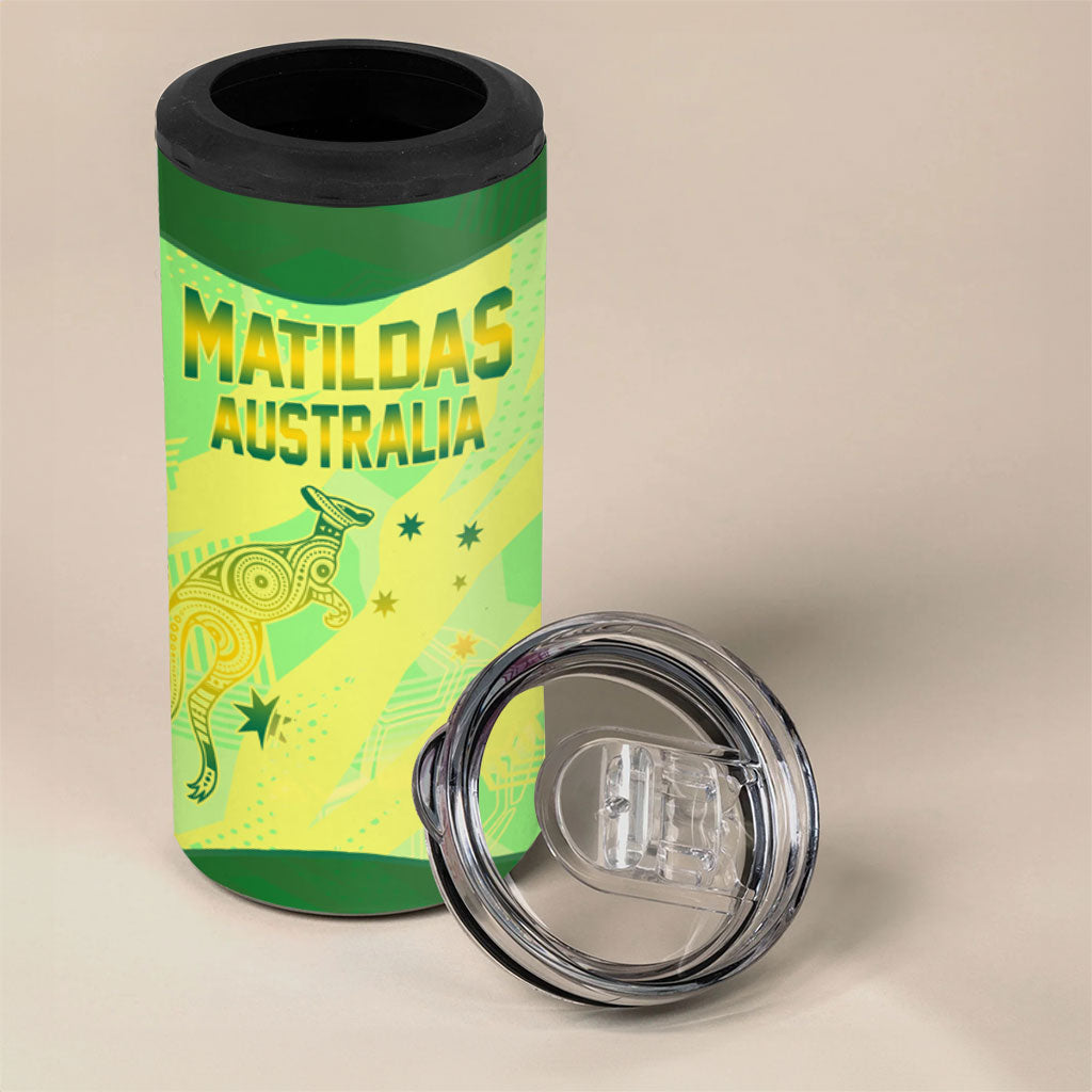 Matildas Australia Go Champions 4 in 1 Can Cooler Tumbler Indigenous Dot Art Kangaroo Southern Cross Stars