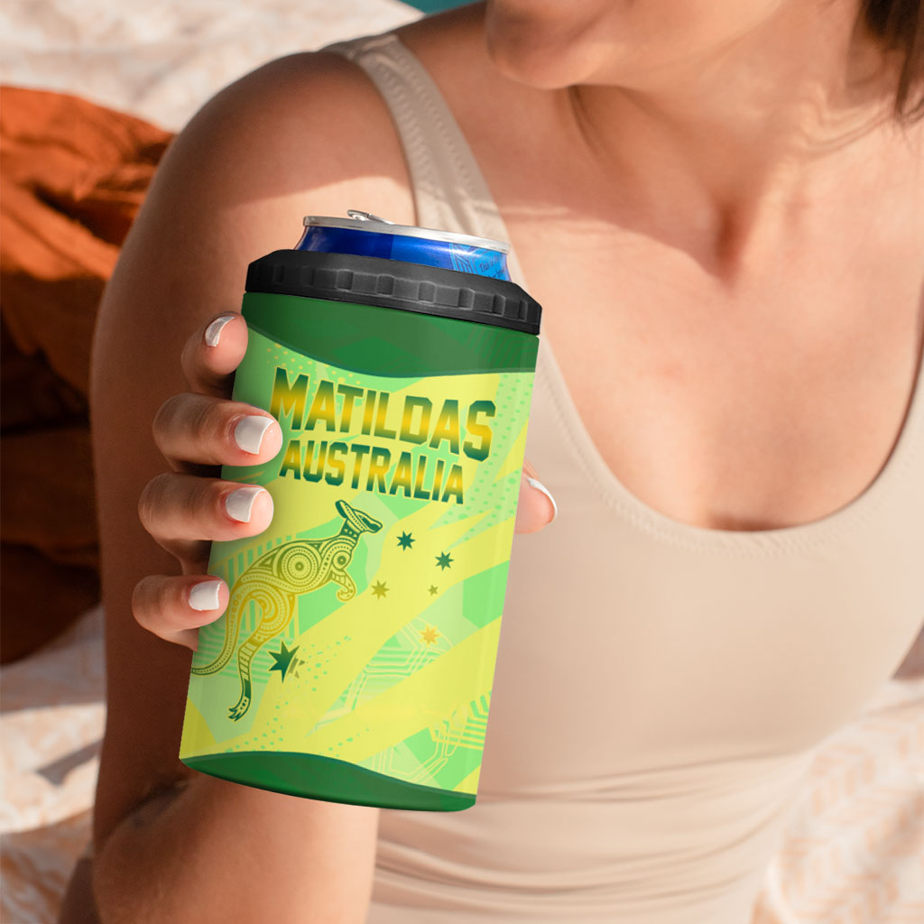 Matildas Australia Go Champions 4 in 1 Can Cooler Tumbler Indigenous Dot Art Kangaroo Southern Cross Stars