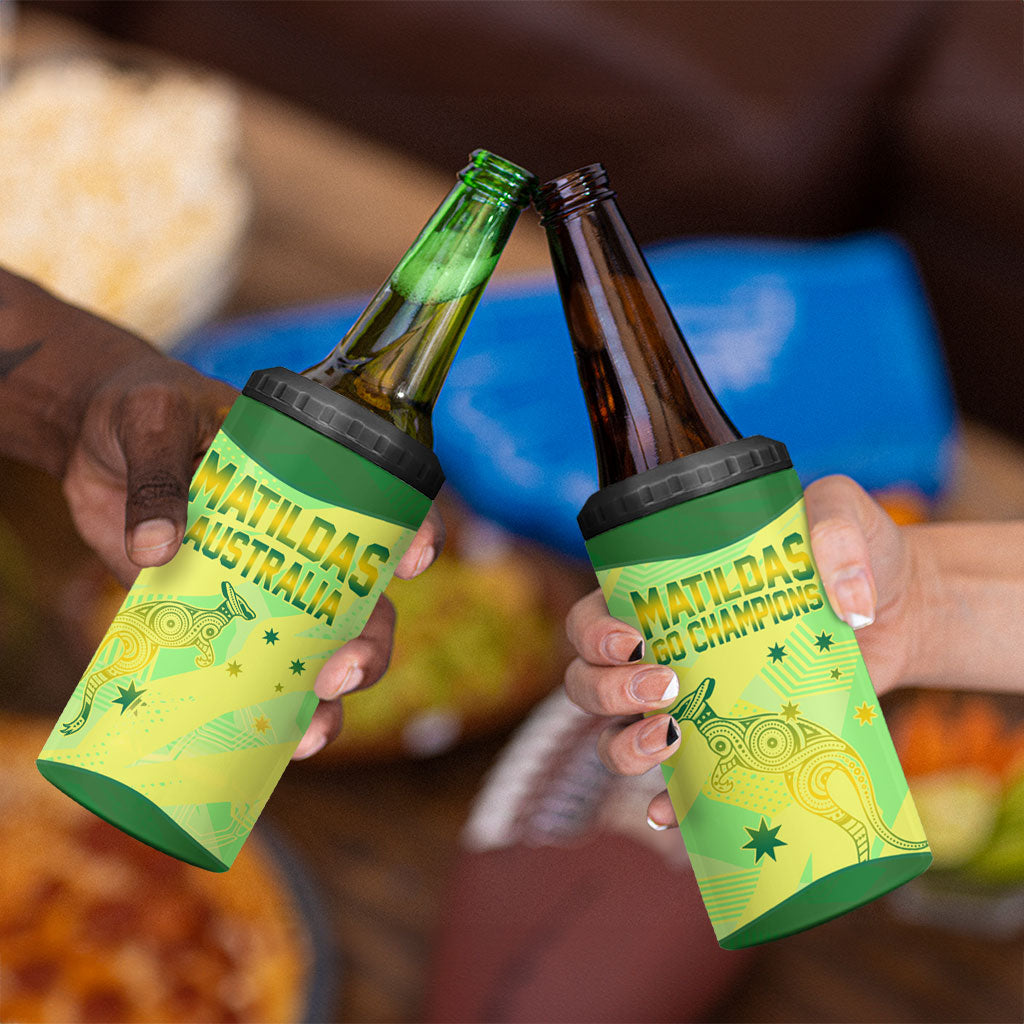Matildas Australia Go Champions 4 in 1 Can Cooler Tumbler Indigenous Dot Art Kangaroo Southern Cross Stars