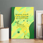 Matildas Australia Go Champions Canvas Wall Art Indigenous Dot Art Kangaroo Southern Cross Stars