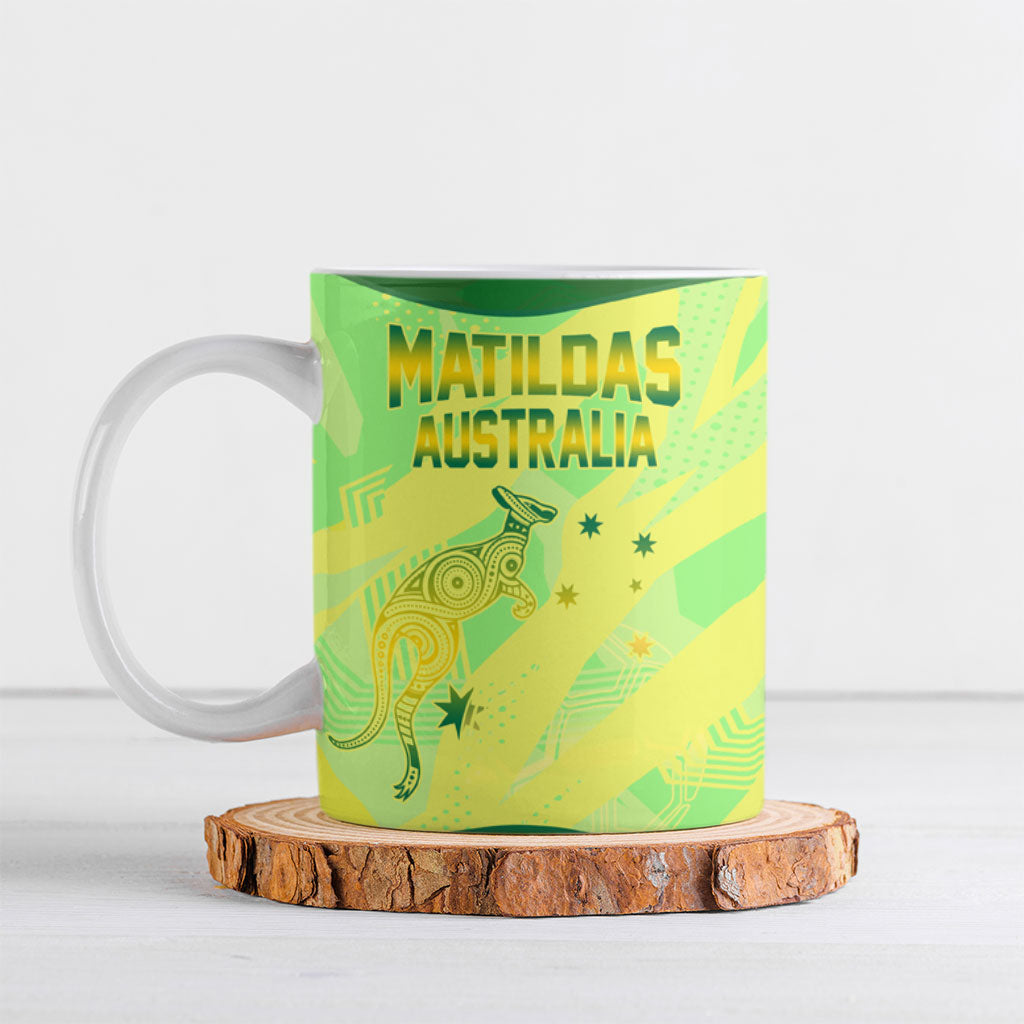 Matildas Australia Go Champions Ceramic Mug Indigenous Dot Art Kangaroo Southern Cross Stars