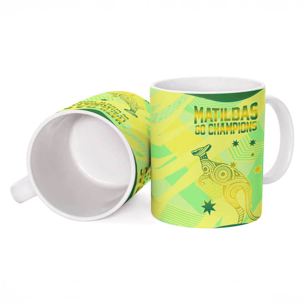 Matildas Australia Go Champions Ceramic Mug Indigenous Dot Art Kangaroo Southern Cross Stars