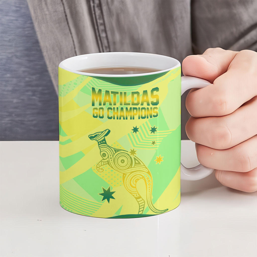 Matildas Australia Go Champions Ceramic Mug Indigenous Dot Art Kangaroo Southern Cross Stars