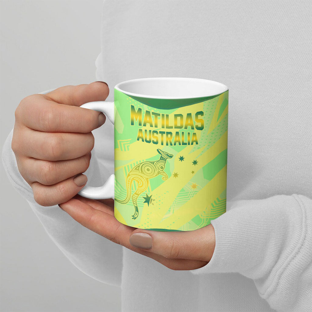 Matildas Australia Go Champions Ceramic Mug Indigenous Dot Art Kangaroo Southern Cross Stars