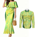 Matildas Australia Go Champions Couples Matching Mermaid Dress and Long Sleeve Button Shirt Indigenous Dot Art Kangaroo Southern Cross Stars