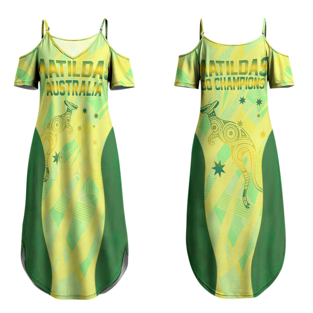 Matildas Australia Go Champions Couples Matching Summer Maxi Dress and Hawaiian Shirt Indigenous Dot Art Kangaroo Southern Cross Stars