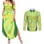 Matildas Australia Go Champions Couples Matching Summer Maxi Dress and Long Sleeve Button Shirt Indigenous Dot Art Kangaroo Southern Cross Stars