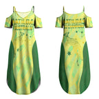 Matildas Australia Go Champions Couples Matching Summer Maxi Dress and Long Sleeve Button Shirt Indigenous Dot Art Kangaroo Southern Cross Stars