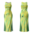 Matildas Australia Go Champions Couples Matching Tank Maxi Dress and Long Sleeve Button Shirt Indigenous Dot Art Kangaroo Southern Cross Stars