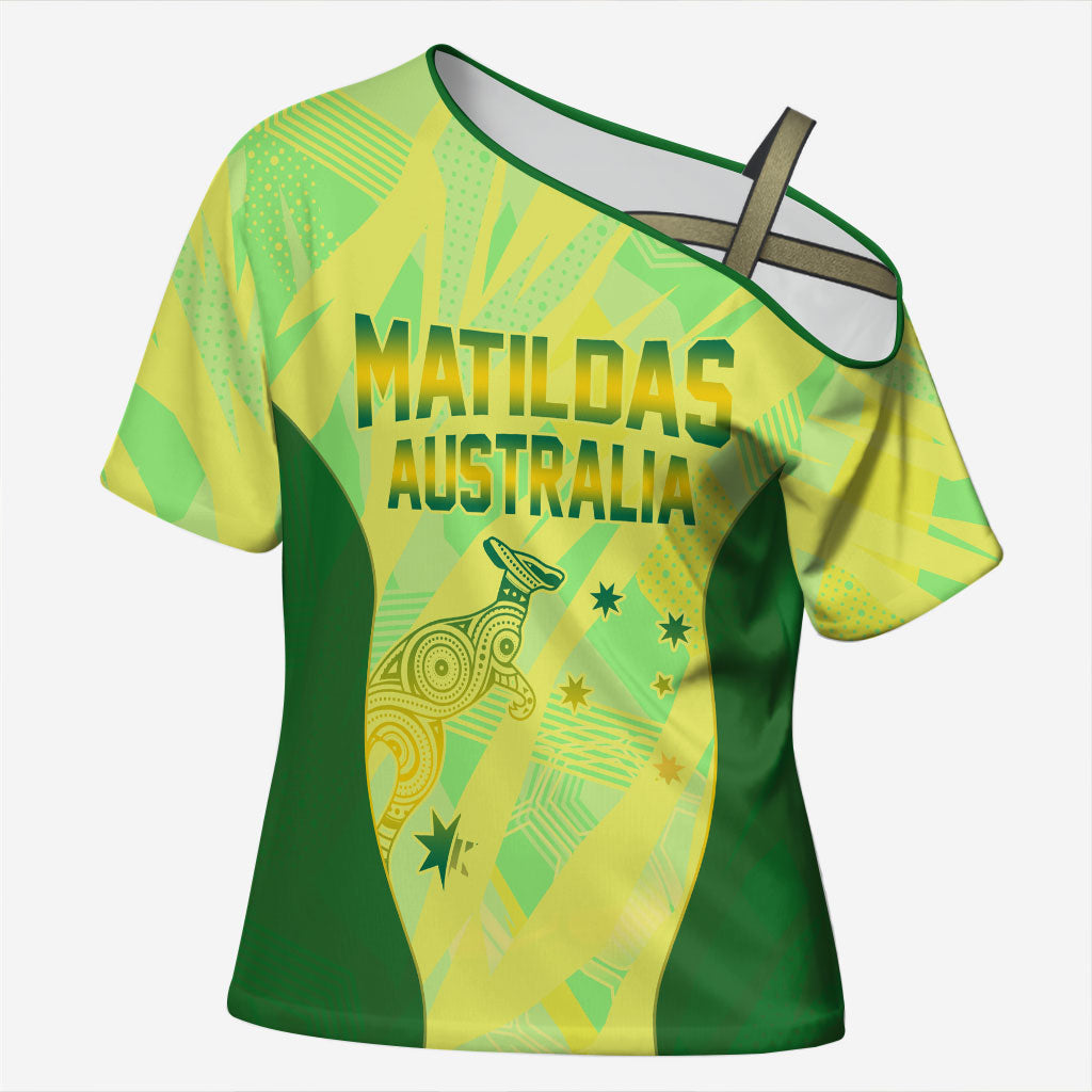 Matildas Australia Go Champions Cross Shoulder Shirt Indigenous Dot Art Kangaroo Southern Cross Stars
