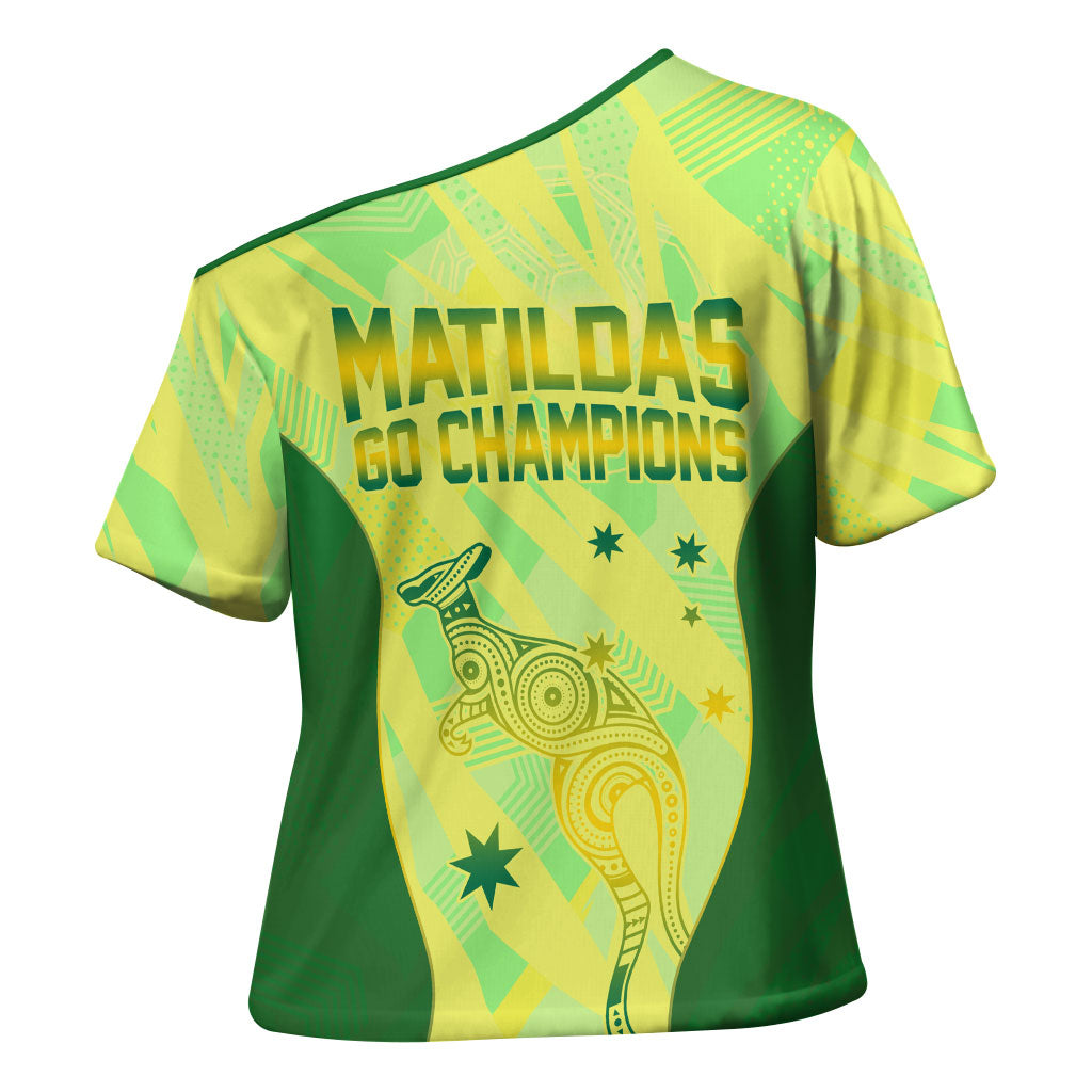 Matildas Australia Go Champions Cross Shoulder Shirt Indigenous Dot Art Kangaroo Southern Cross Stars