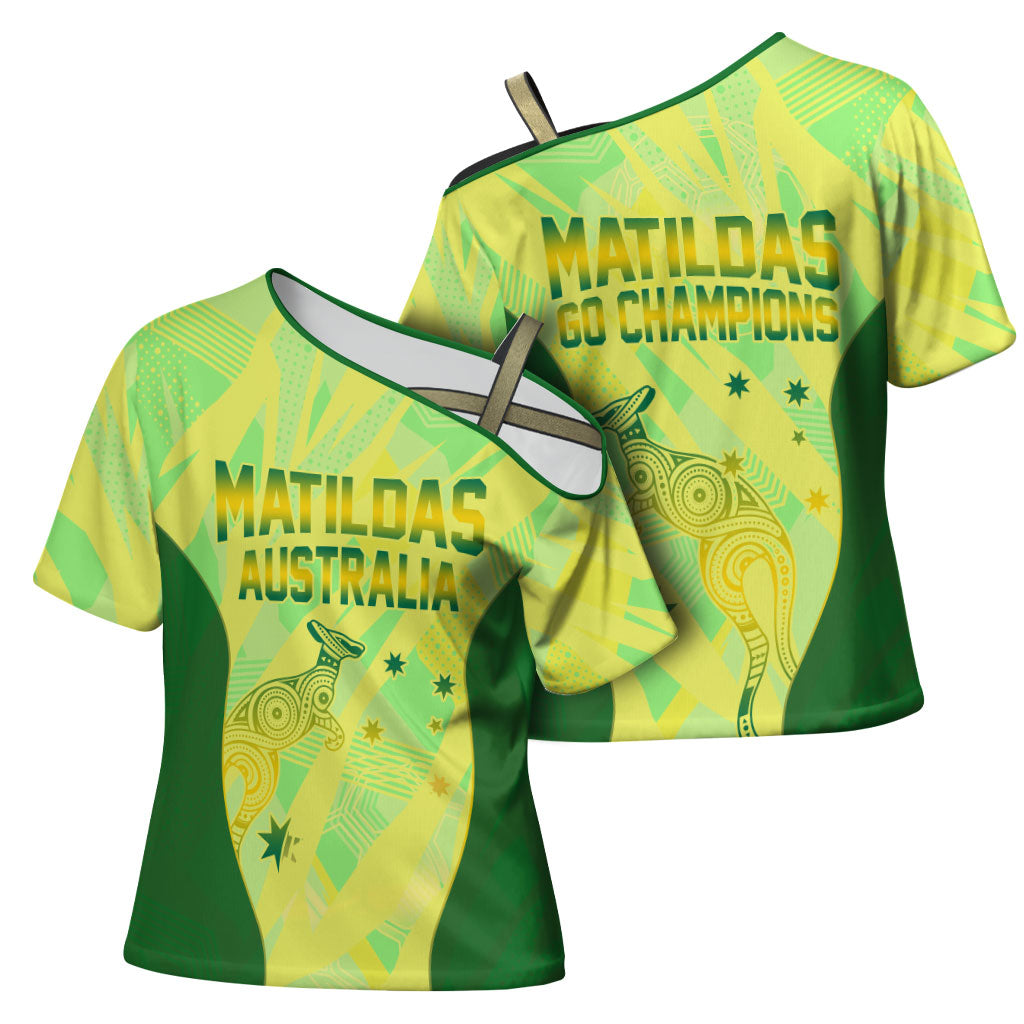 Matildas Australia Go Champions Cross Shoulder Shirt Indigenous Dot Art Kangaroo Southern Cross Stars