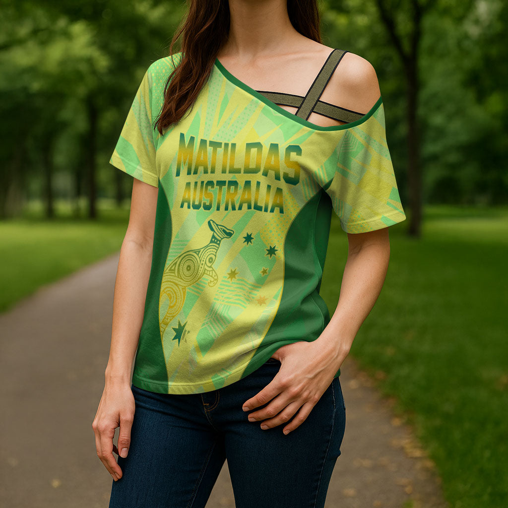 Matildas Australia Go Champions Cross Shoulder Shirt Indigenous Dot Art Kangaroo Southern Cross Stars