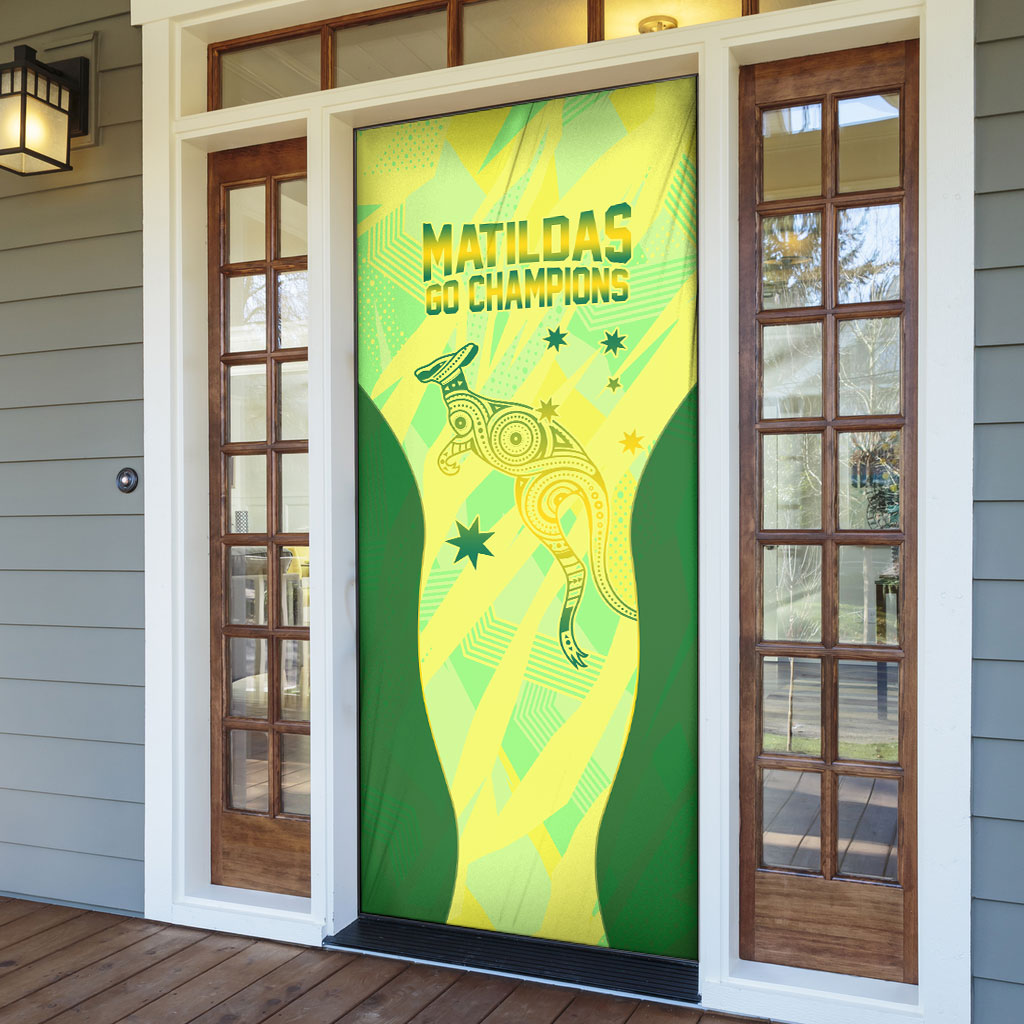 Matildas Australia Go Champions Door Cover Indigenous Dot Art Kangaroo Southern Cross Stars