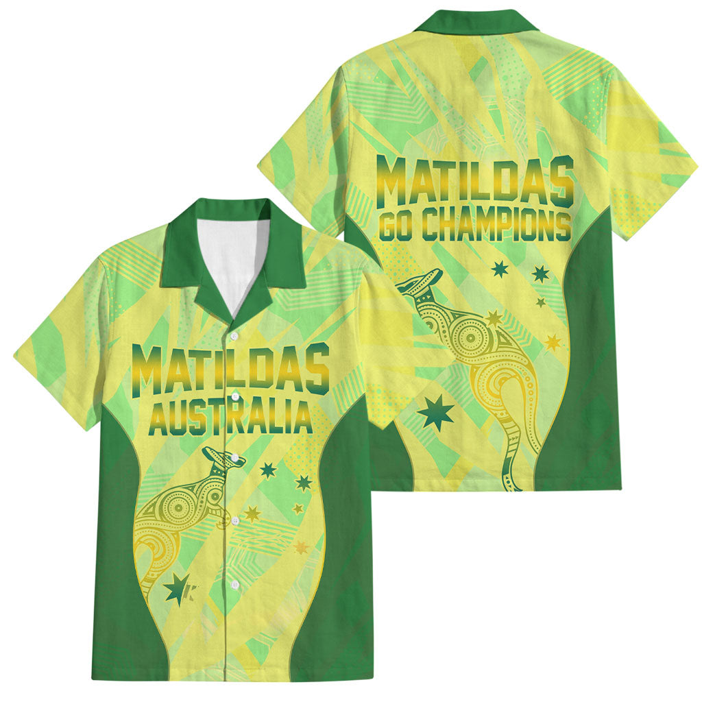 Matildas Australia Go Champions Family Matching Off Shoulder Maxi Dress and Hawaiian Shirt Indigenous Dot Art Kangaroo Southern Cross Stars
