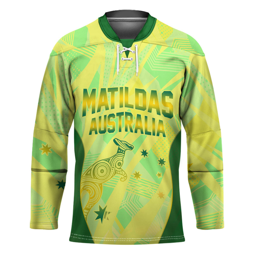 Matildas Australia Go Champions Hockey Jersey Indigenous Dot Art Kangaroo Southern Cross Stars