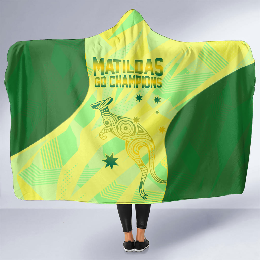 Matildas Australia Go Champions Hooded Blanket Indigenous Dot Art Kangaroo Southern Cross Stars