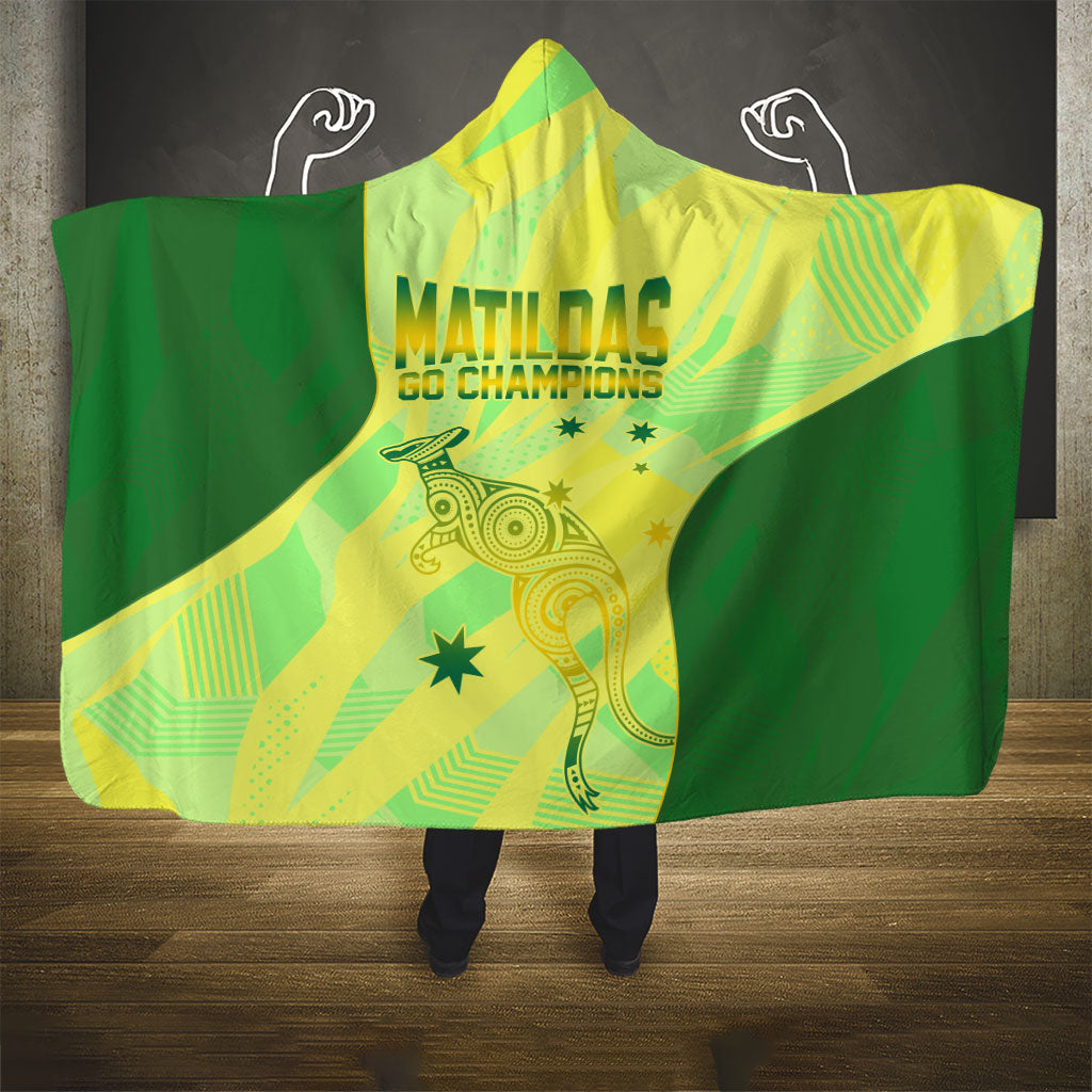 Matildas Australia Go Champions Hooded Blanket Indigenous Dot Art Kangaroo Southern Cross Stars