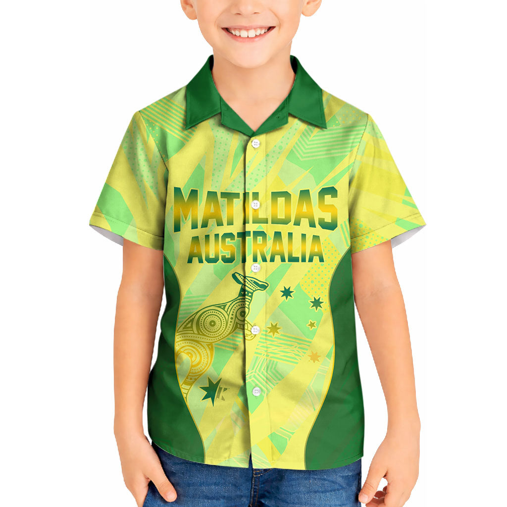 Matildas Australia Go Champions Kid Hawaiian Shirt Indigenous Dot Art Kangaroo Southern Cross Stars