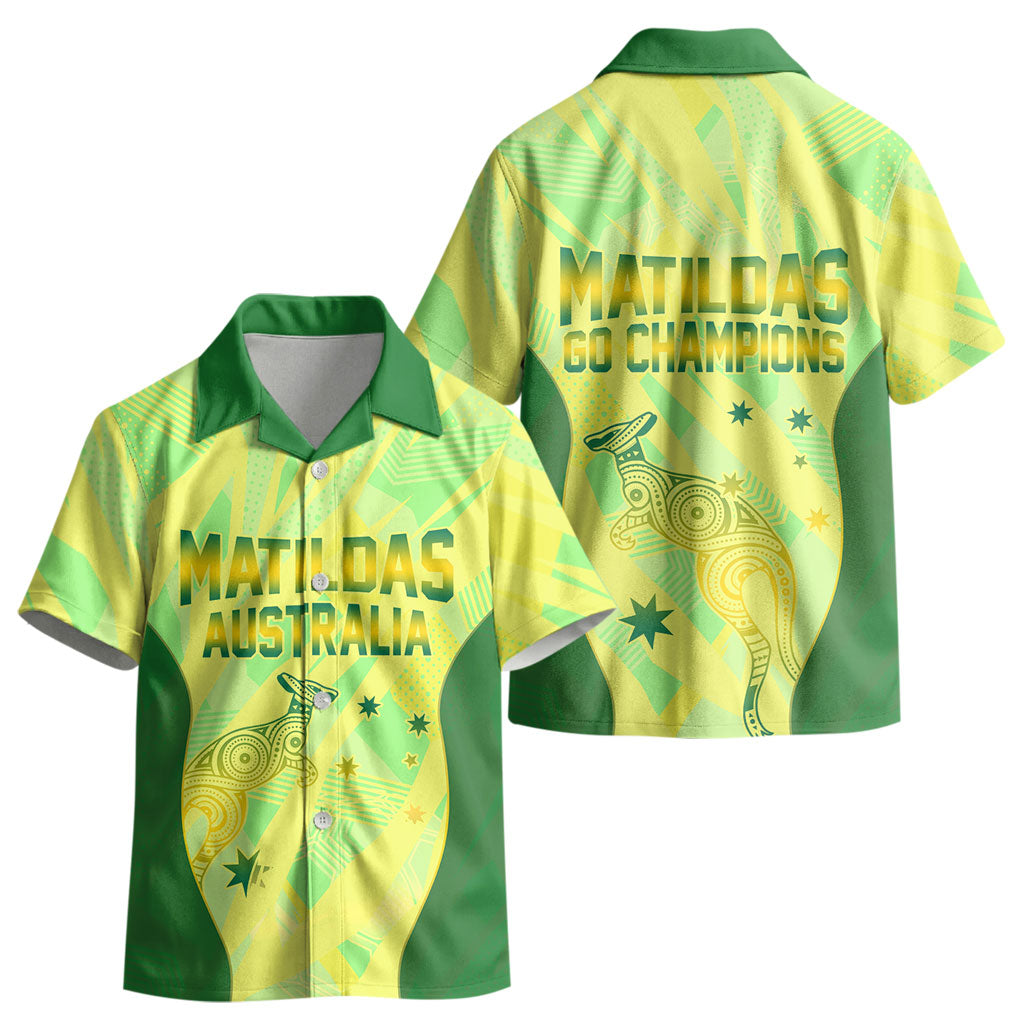 Matildas Australia Go Champions Kid Hawaiian Shirt Indigenous Dot Art Kangaroo Southern Cross Stars