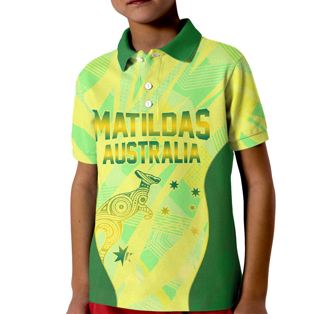 Matildas Australia Go Champions Kid Polo Shirt Indigenous Dot Art Kangaroo Southern Cross Stars