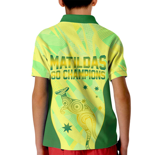 Matildas Australia Go Champions Kid Polo Shirt Indigenous Dot Art Kangaroo Southern Cross Stars