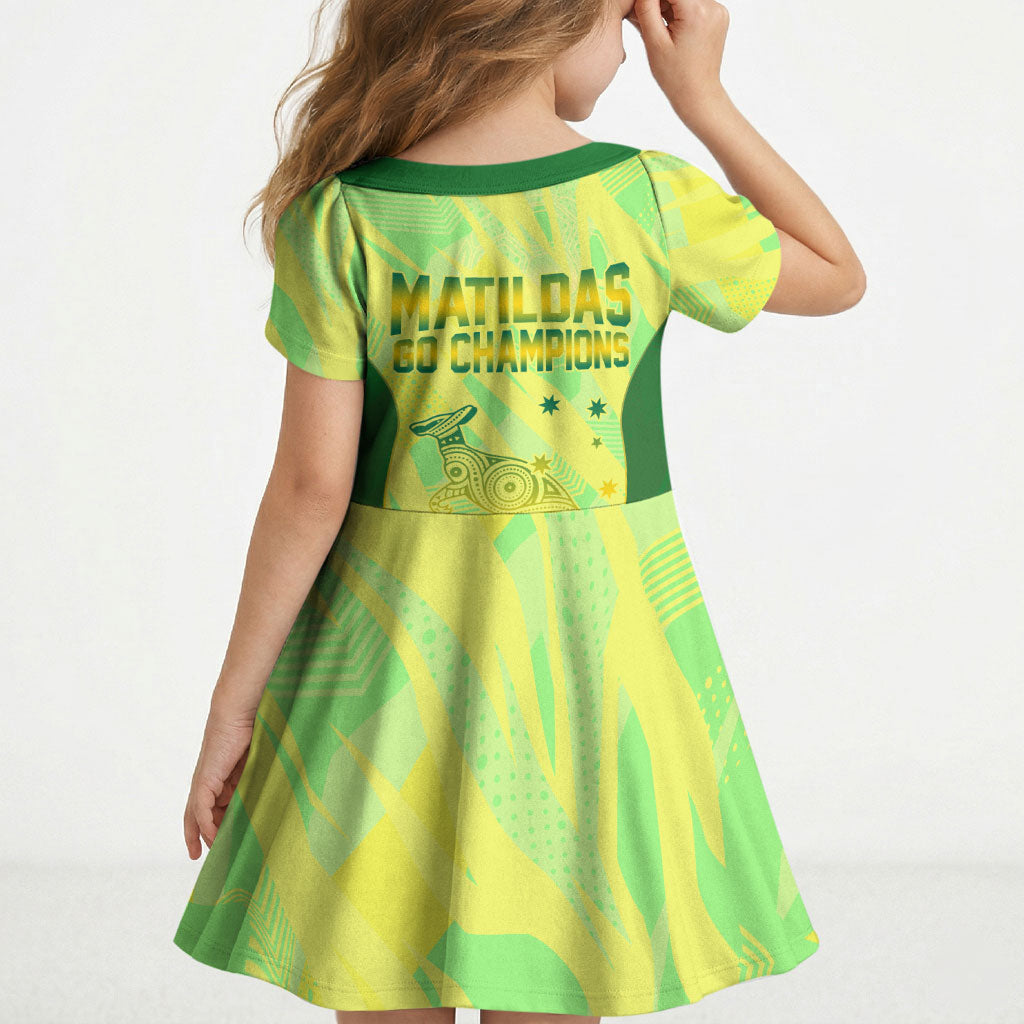Matildas Australia Go Champions Kid Short Sleeve Dress Indigenous Dot Art Kangaroo Southern Cross Stars