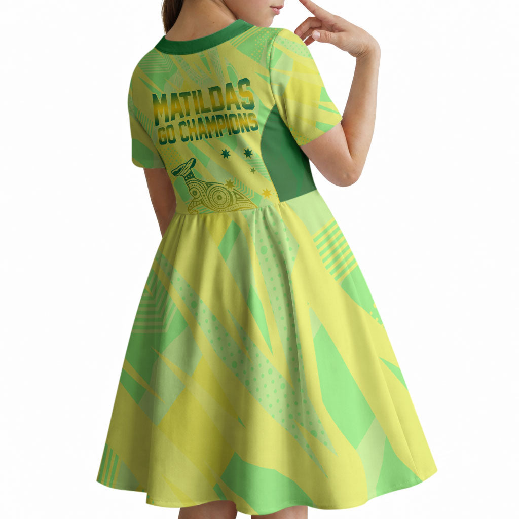 Matildas Australia Go Champions Kid Short Sleeve Dress Indigenous Dot Art Kangaroo Southern Cross Stars