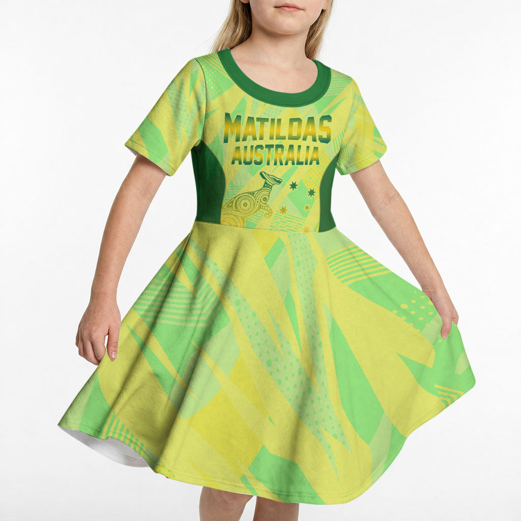 Matildas Australia Go Champions Kid Short Sleeve Dress Indigenous Dot Art Kangaroo Southern Cross Stars