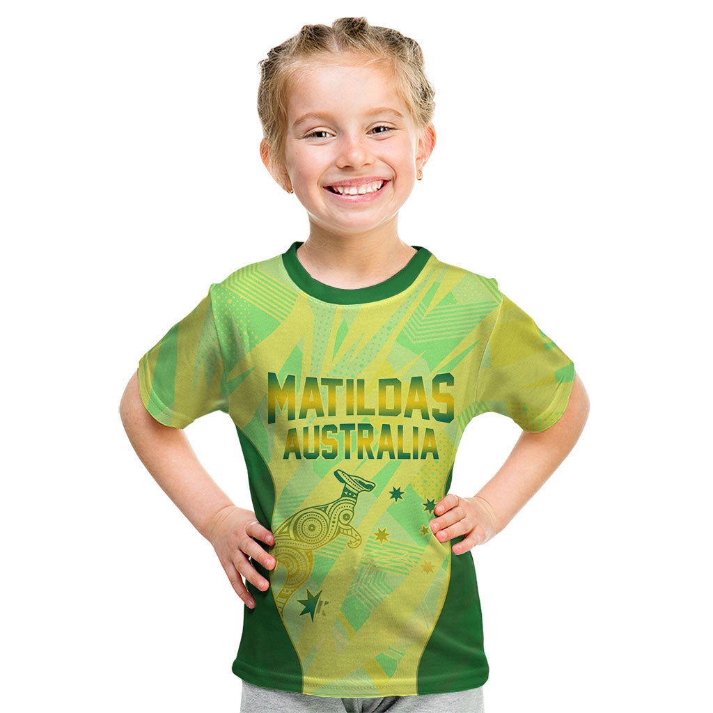 Matildas Australia Go Champions Kid T Shirt Indigenous Dot Art Kangaroo Southern Cross Stars
