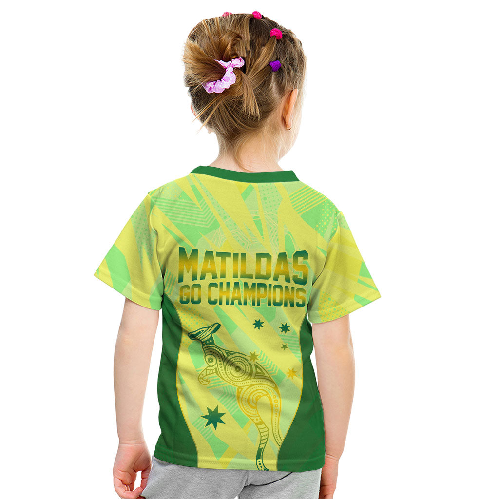 Matildas Australia Go Champions Kid T Shirt Indigenous Dot Art Kangaroo Southern Cross Stars