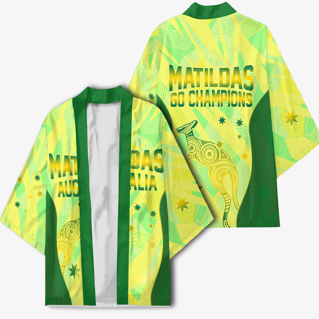 Matildas Australia Go Champions Kimono Indigenous Dot Art Kangaroo Southern Cross Stars