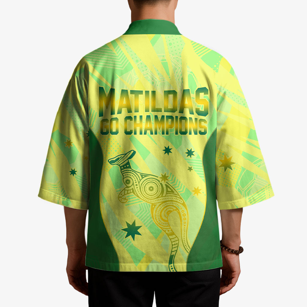 Matildas Australia Go Champions Kimono Indigenous Dot Art Kangaroo Southern Cross Stars
