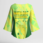 Matildas Australia Go Champions Kimono Sleeve Blouse Indigenous Dot Art Kangaroo Southern Cross Stars