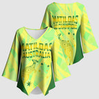 Matildas Australia Go Champions Kimono Sleeve Blouse Indigenous Dot Art Kangaroo Southern Cross Stars