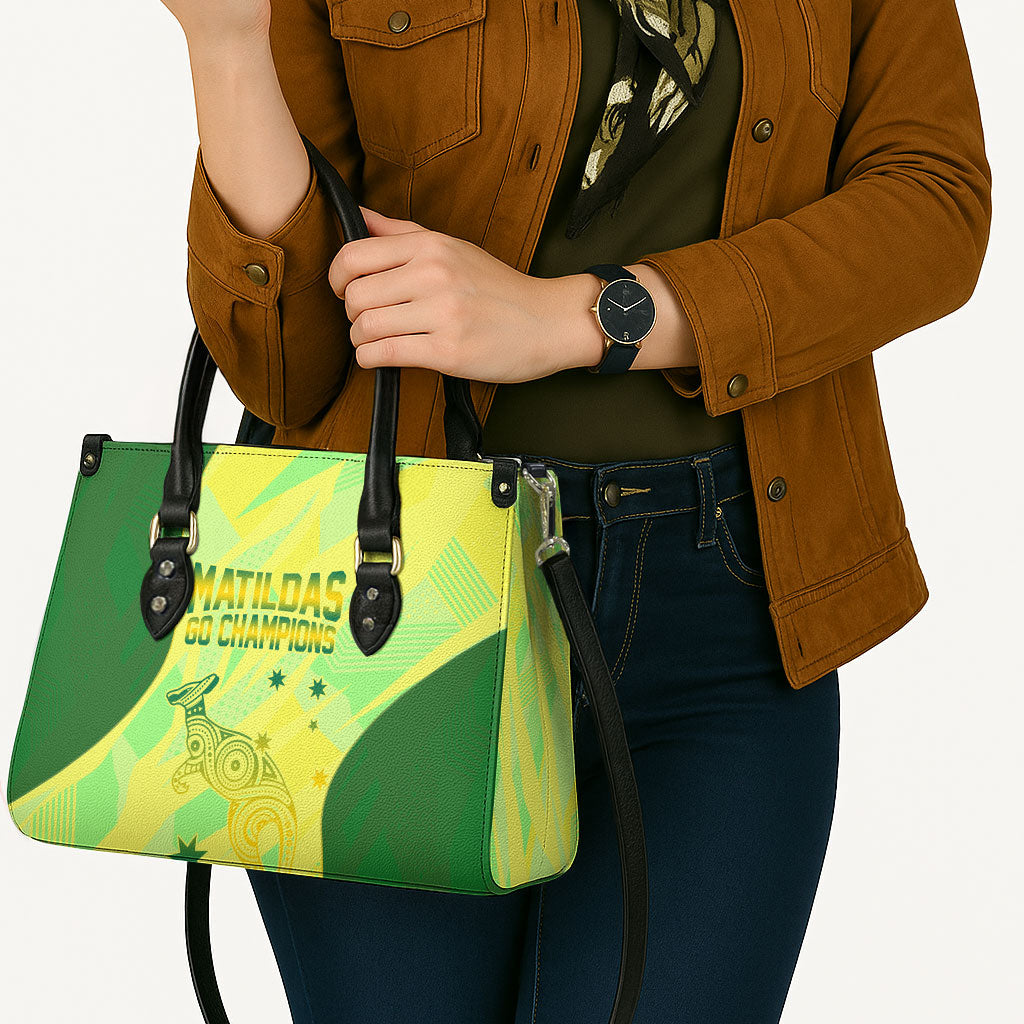 Matildas Australia Go Champions Leather Bag Indigenous Dot Art Kangaroo Southern Cross Stars