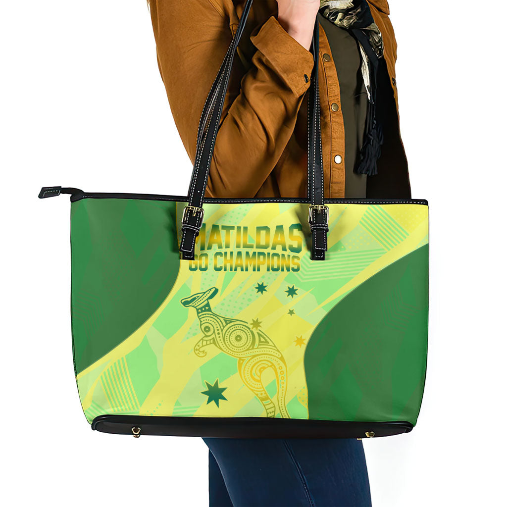 Matildas Australia Go Champions Leather Tote Bag Indigenous Dot Art Kangaroo Southern Cross Stars