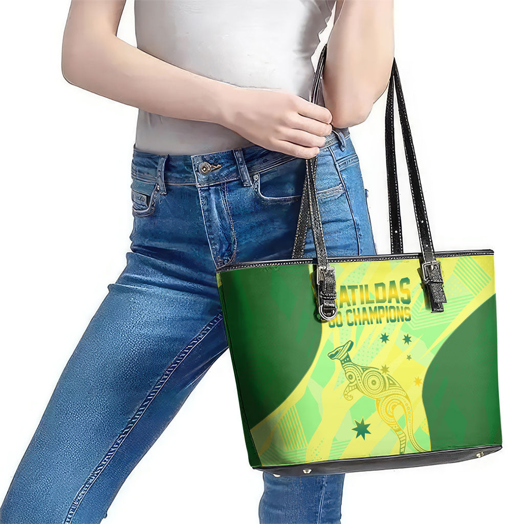 Matildas Australia Go Champions Leather Tote Bag Indigenous Dot Art Kangaroo Southern Cross Stars