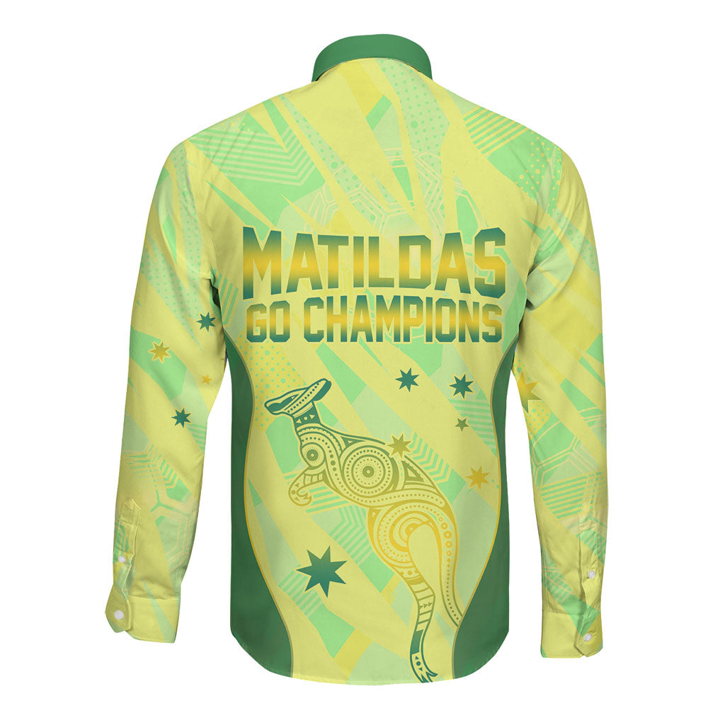 Matildas Australia Go Champions Long Sleeve Button Shirt Indigenous Dot Art Kangaroo Southern Cross Stars