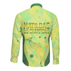 Matildas Australia Go Champions Long Sleeve Button Shirt Indigenous Dot Art Kangaroo Southern Cross Stars