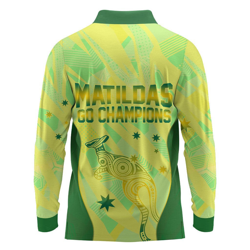 Matildas Australia Go Champions Long Sleeve Polo Shirt Indigenous Dot Art Kangaroo Southern Cross Stars