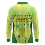 Matildas Australia Go Champions Long Sleeve Polo Shirt Indigenous Dot Art Kangaroo Southern Cross Stars