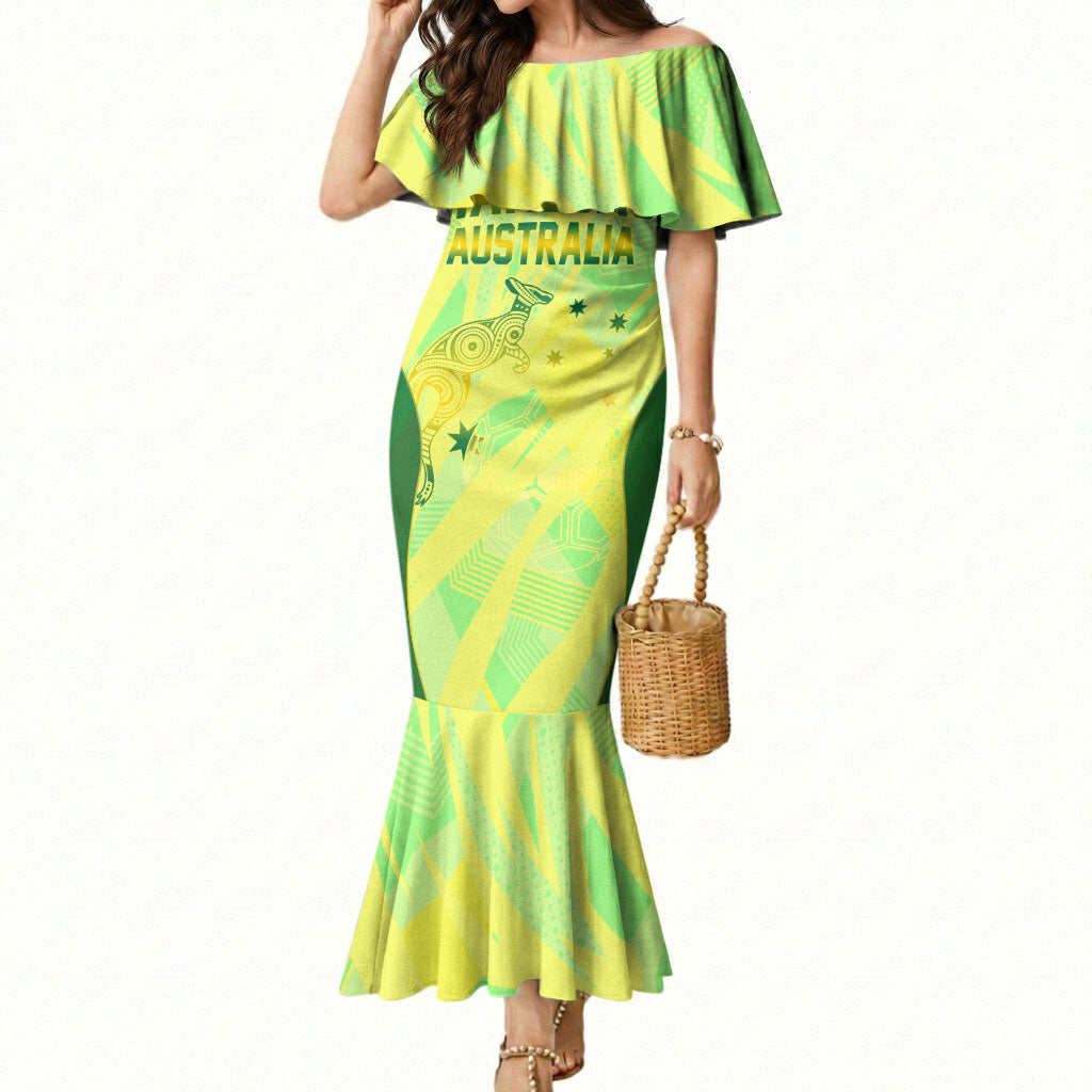 Matildas Australia Go Champions Mermaid Dress Indigenous Dot Art Kangaroo Southern Cross Stars