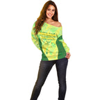 Matildas Australia Go Champions Off Shoulder Sweater Indigenous Dot Art Kangaroo Southern Cross Stars