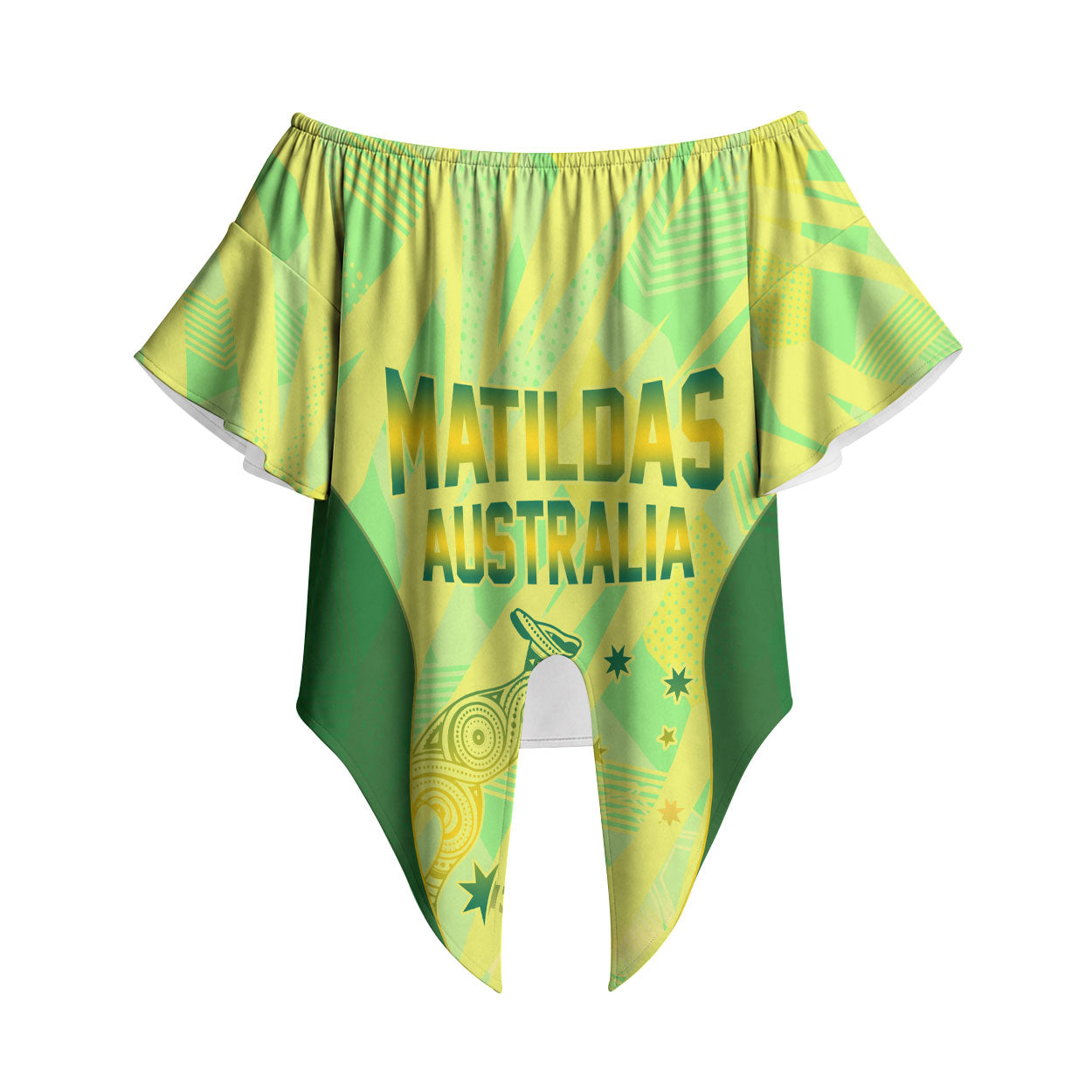 Matildas Australia Go Champions Off Shoulder Wrap Waist Top Indigenous Dot Art Kangaroo Southern Cross Stars